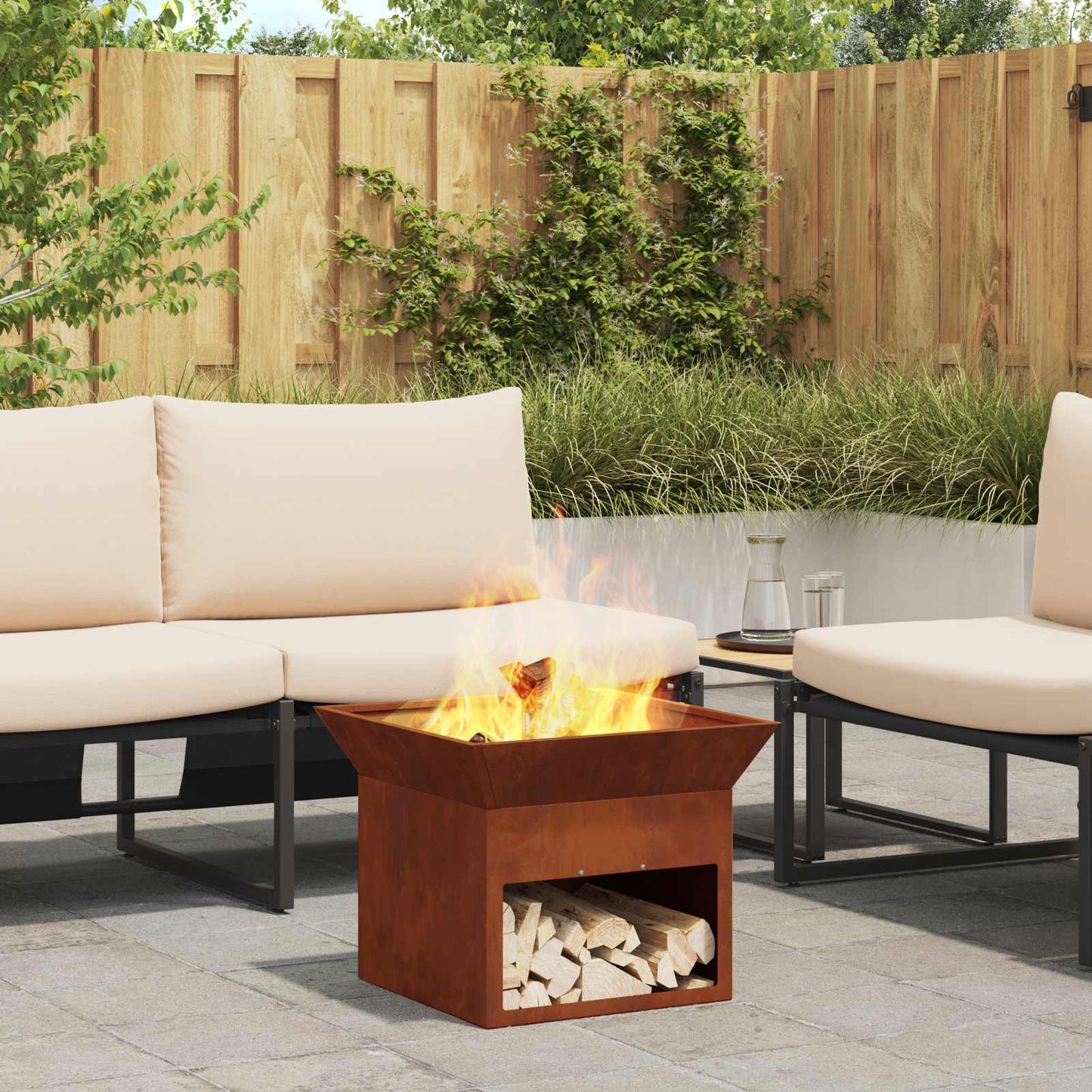 Feuerstelle Rostig 50 x 50 x 40 cm Wetterfeststahl