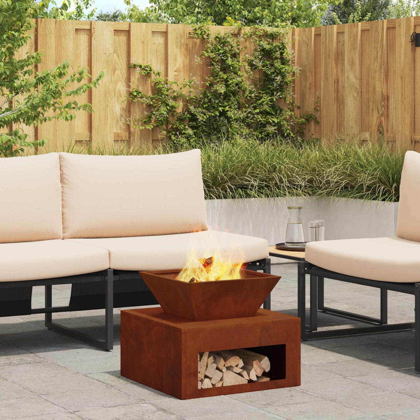 Feuerstelle Rostig 50 x 50 x 40 cm Wetterfeststahl