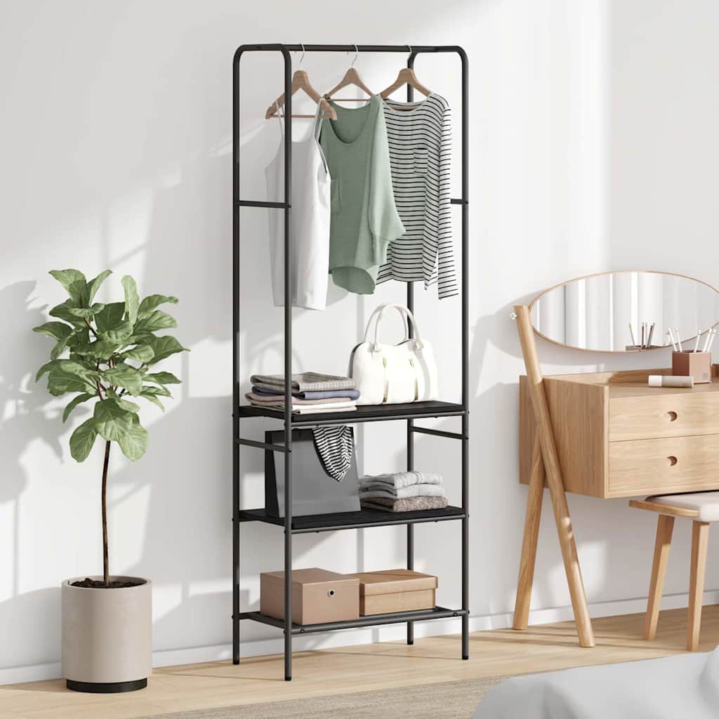 Porte-manteau avec étagère Noir aspect chêne 60 x 30 x 171 cm