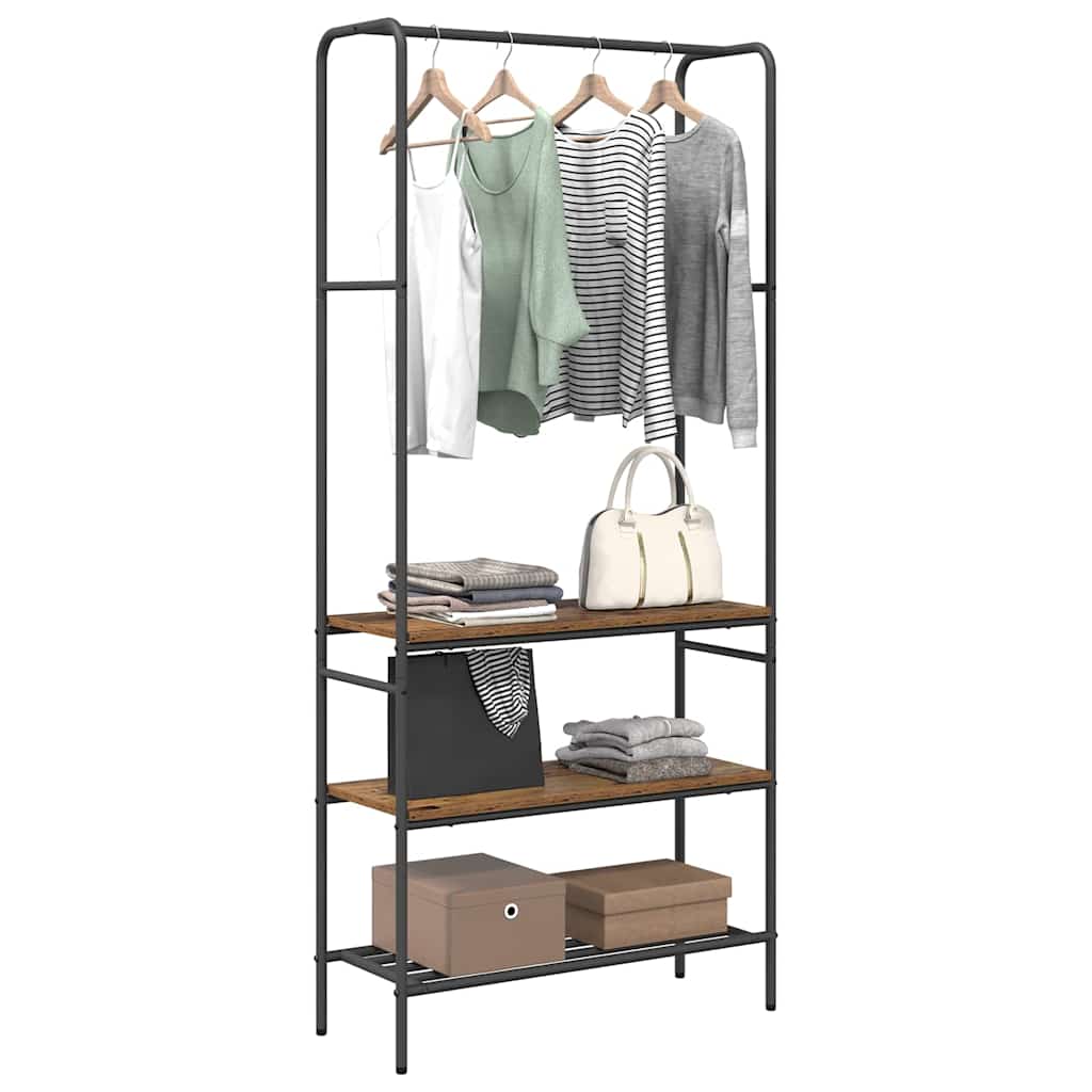 Kleiderständer mit Regal Altholz 77 x 30 x 171 cm Holzwerkstoff