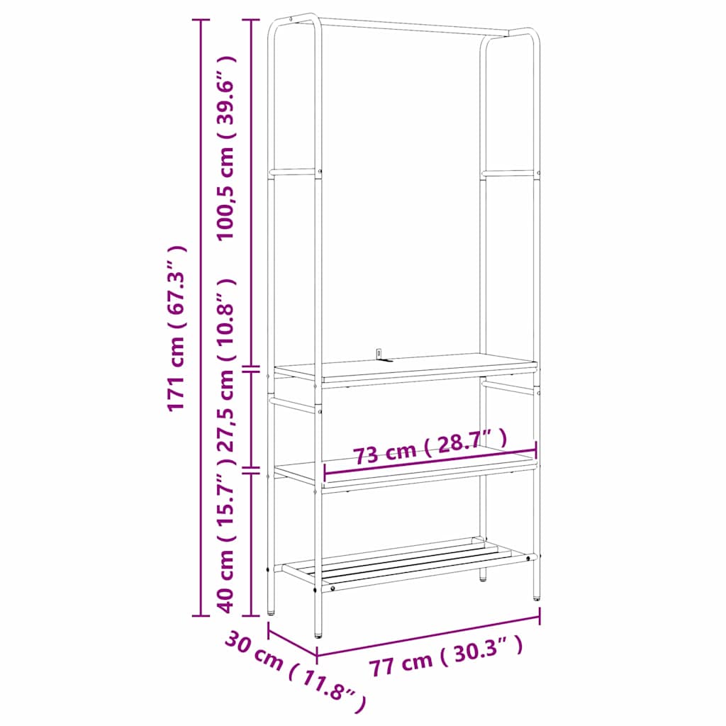 Kleiderständer mit Regal Altholz 77 x 30 x 171 cm Holzwerkstoff