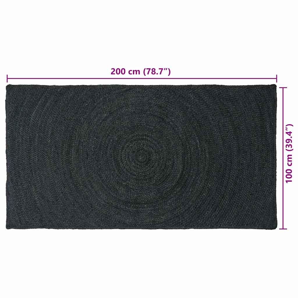 Tapis Rectangulaire Gris Foncé 100 x 200 cm Jute