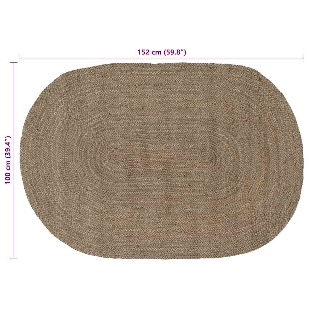 Tapis de zone ovale gris 100 x 152 cm Jute