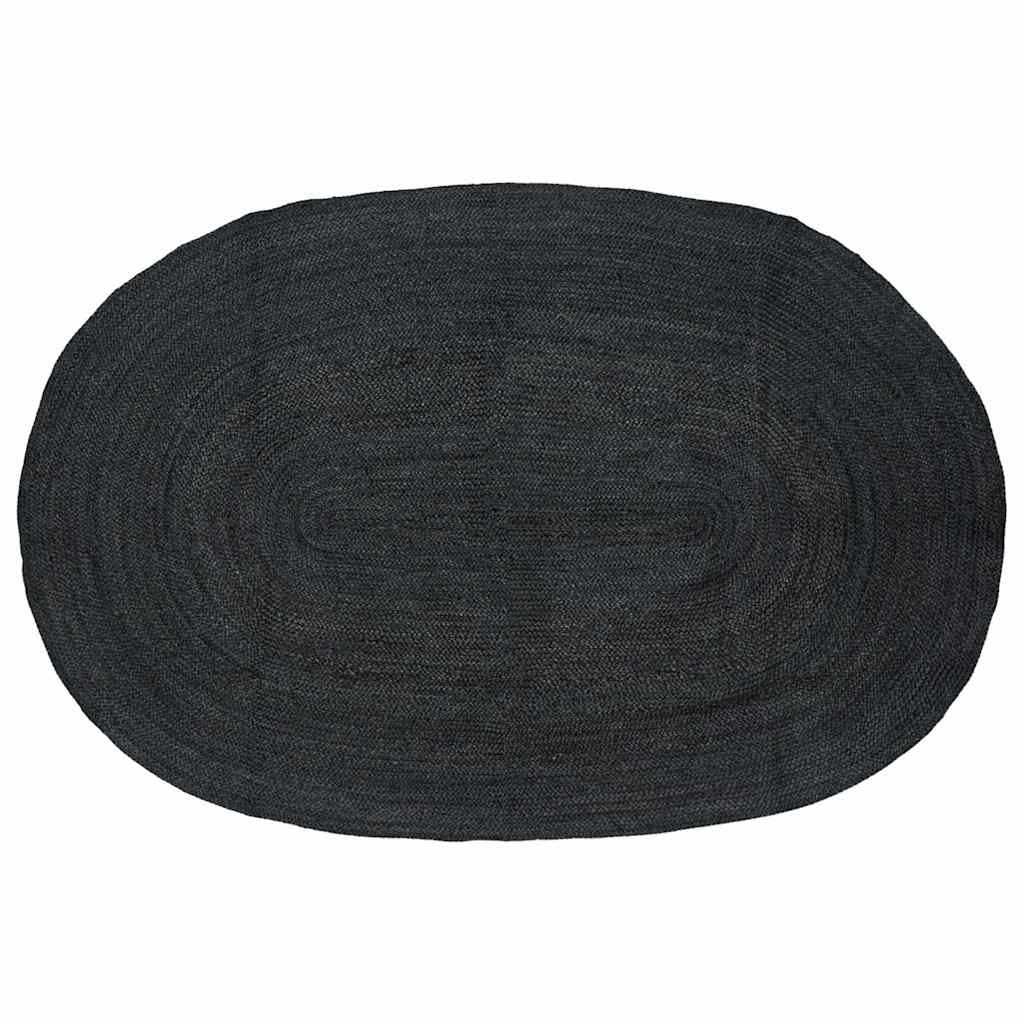 Tapis de surface ovale noir 205 x 305 cm jute