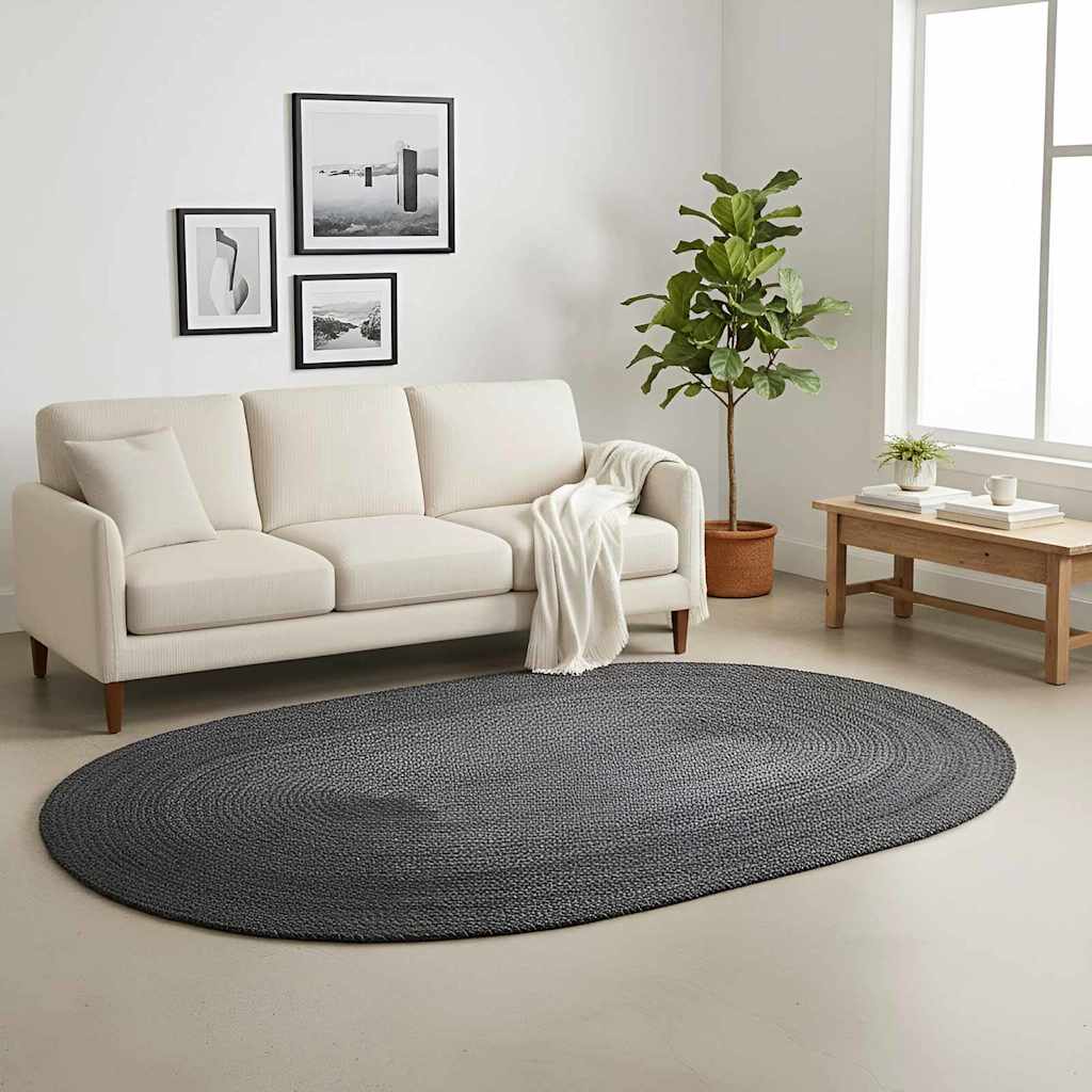 Tapis de surface ovale noir 205 x 305 cm jute