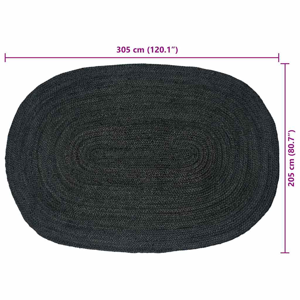 Tapis de surface ovale noir 205 x 305 cm jute