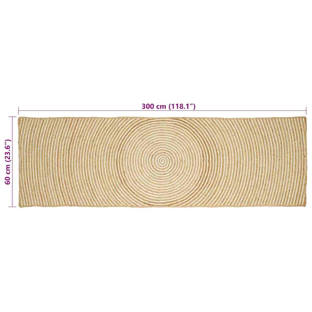 Tapis Naturel et Blanc 60 x 300 cm Jute
