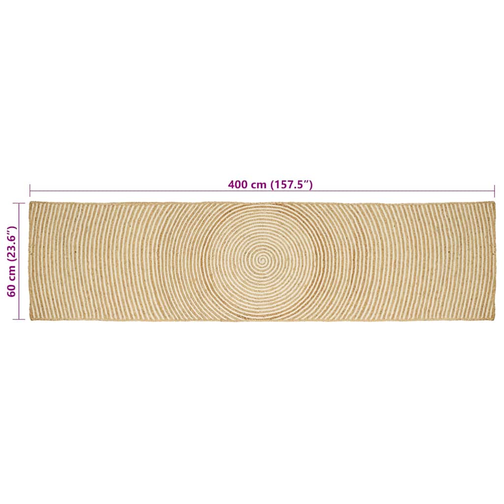Tapis naturel et blanc 60 x 400 cm Jute