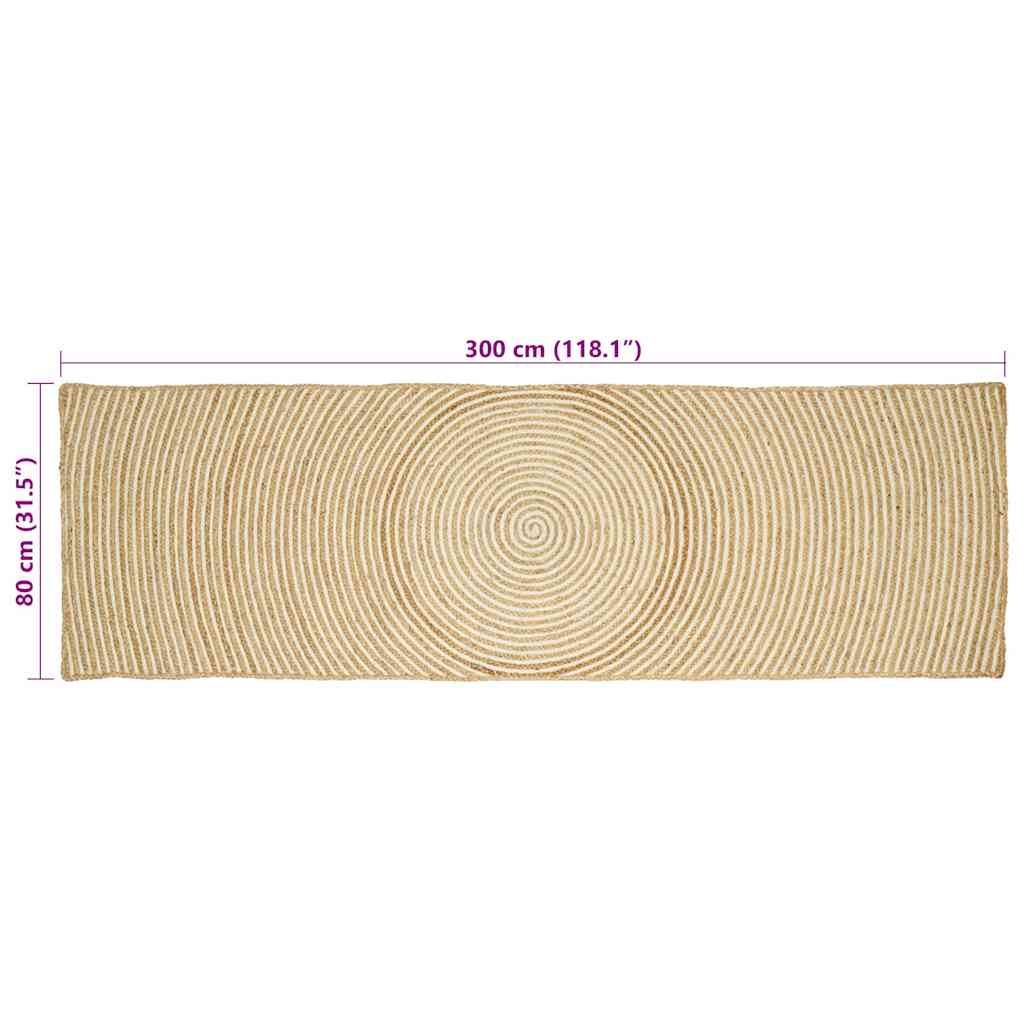 Teppich Natürlich und Weiß 80 x 300 cm Jute