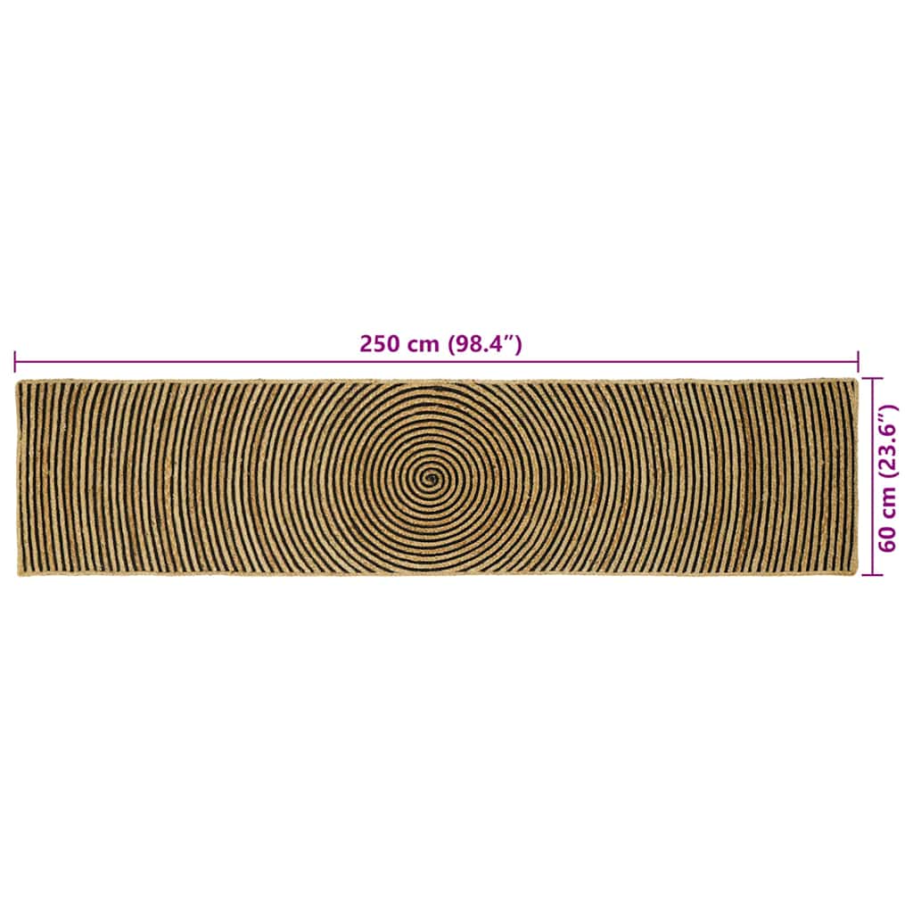 Teppich Natürlich und Schwarz 60 x 250 cm Jute