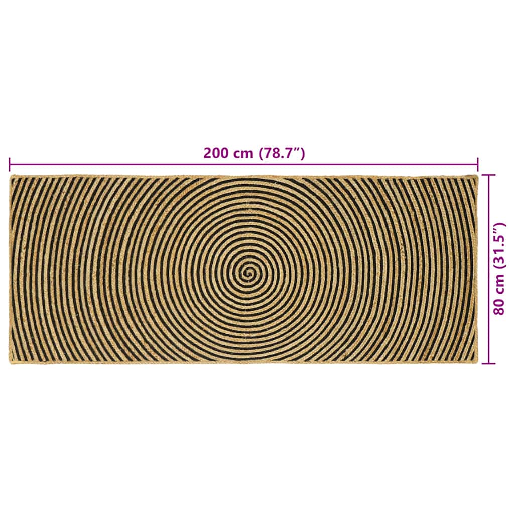 Tapis Naturel et Noir 80 x 200 cm Jute