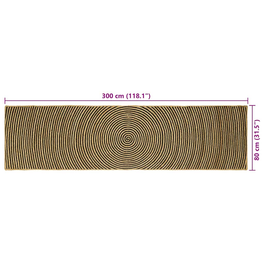 Tapis Naturel et Noir 80 x 300 cm Jute