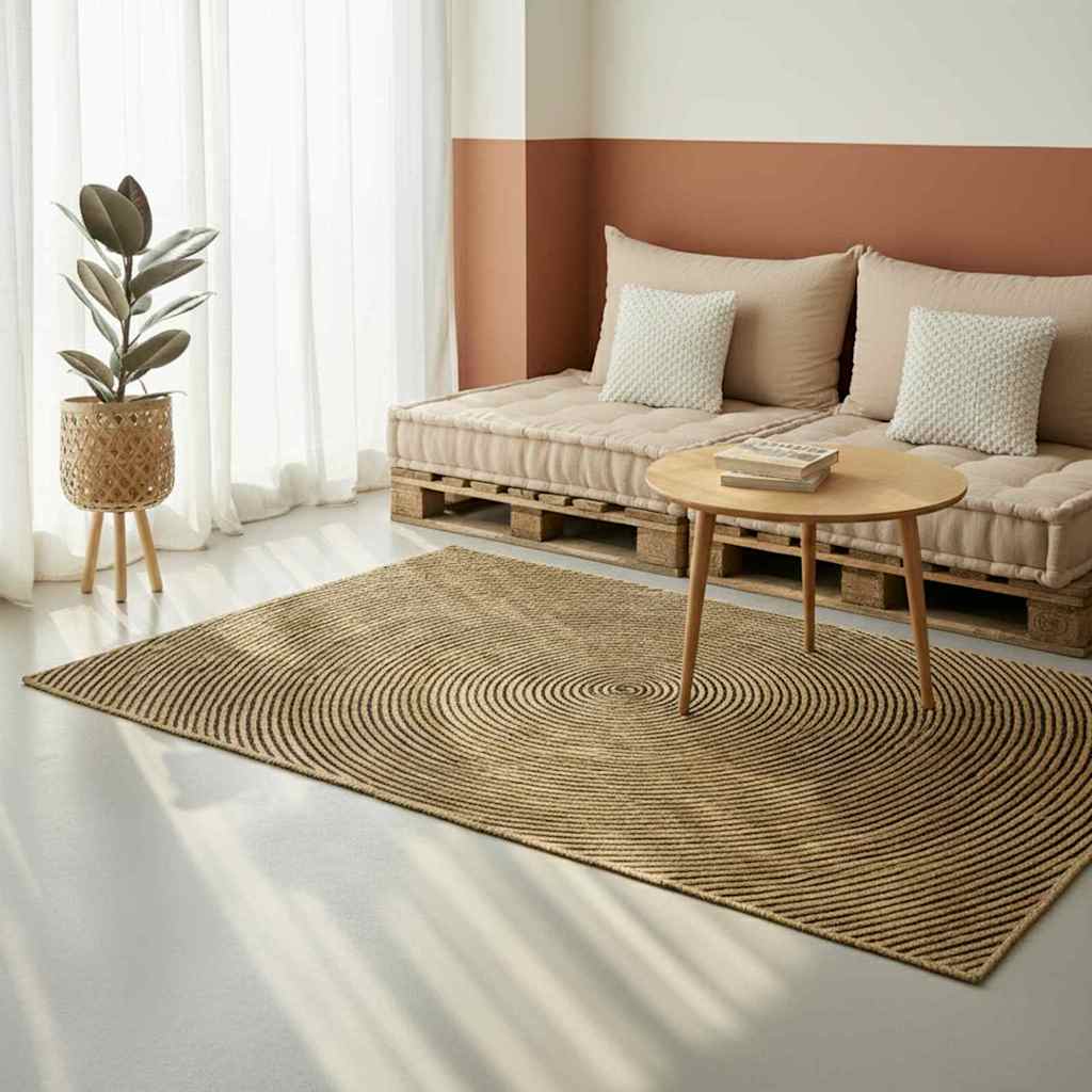Rug Natural and Black 120 x 170 cm Jute