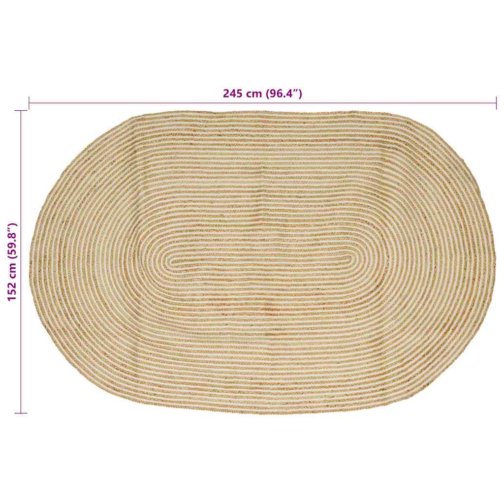 Teppich Natürlich und Weiß 152 x 245 cm Jute