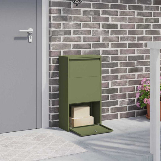 Package Drop Box with Storage Olive Green 44 x 22 x 82 cm Steel
