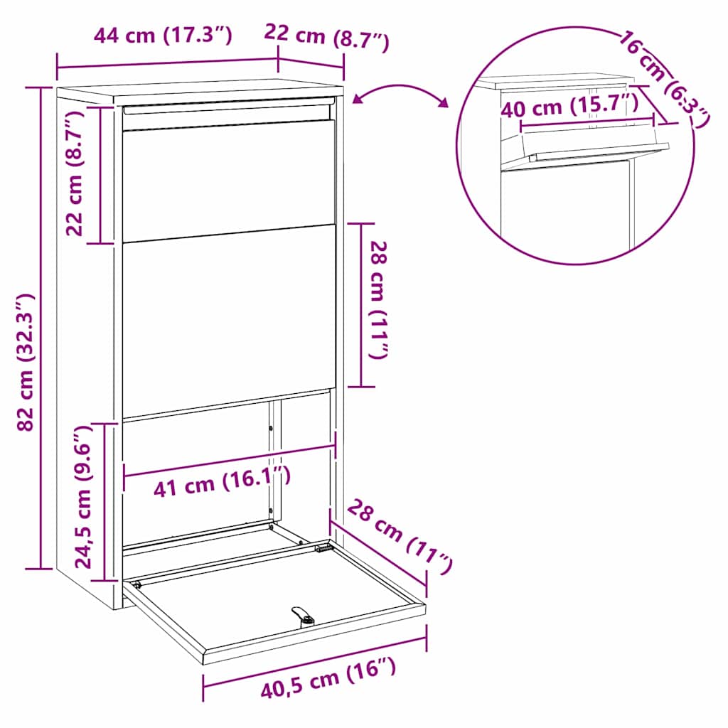 Package Drop Box with Storage Olive Green 44 x 22 x 82 cm Steel