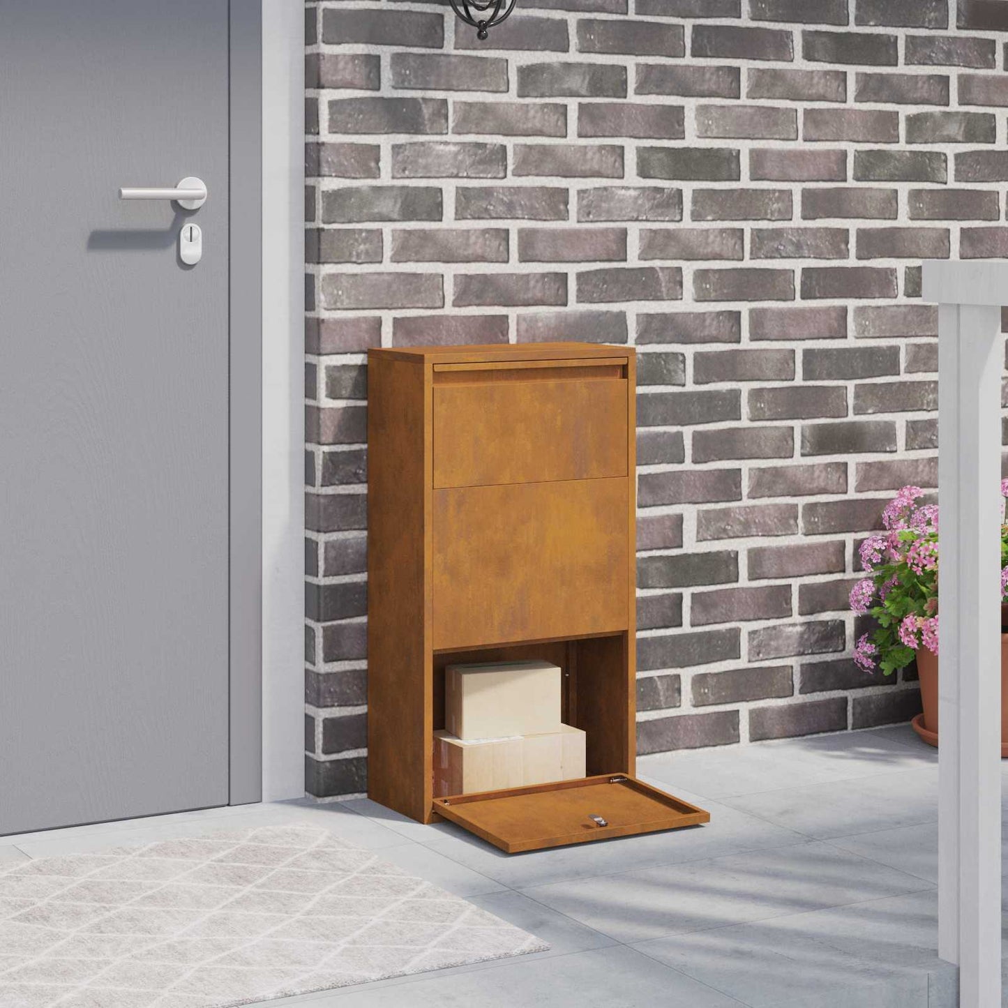 Boîte de dépôt de colis avec porte Rouille 44 x 22 x 82 cm Acier résistant aux intempéries