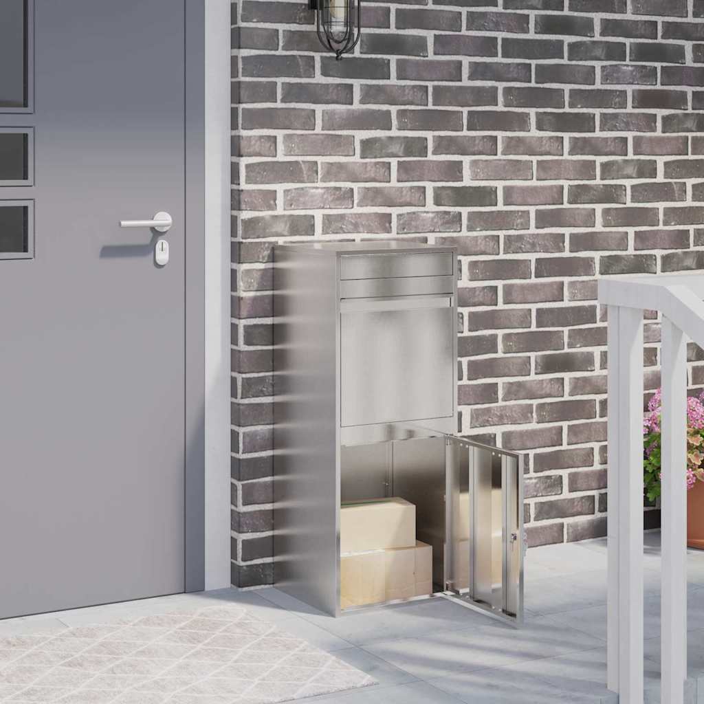 Boîte de dépôt de colis avec rangement argent 47,5 x 38 x 59 cm acier inoxydable