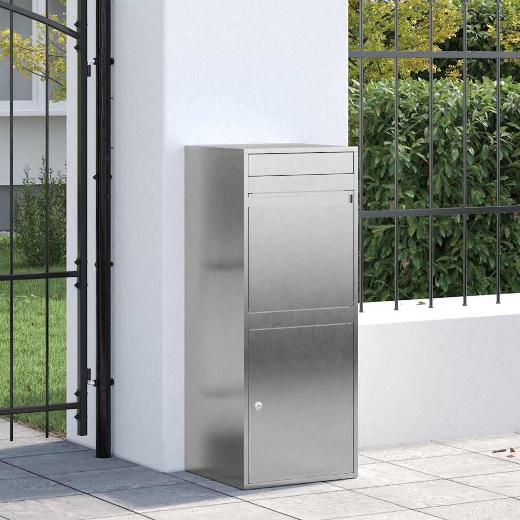 Boîte de dépôt de colis avec rangement argent 47,5 x 38 x 59 cm acier inoxydable