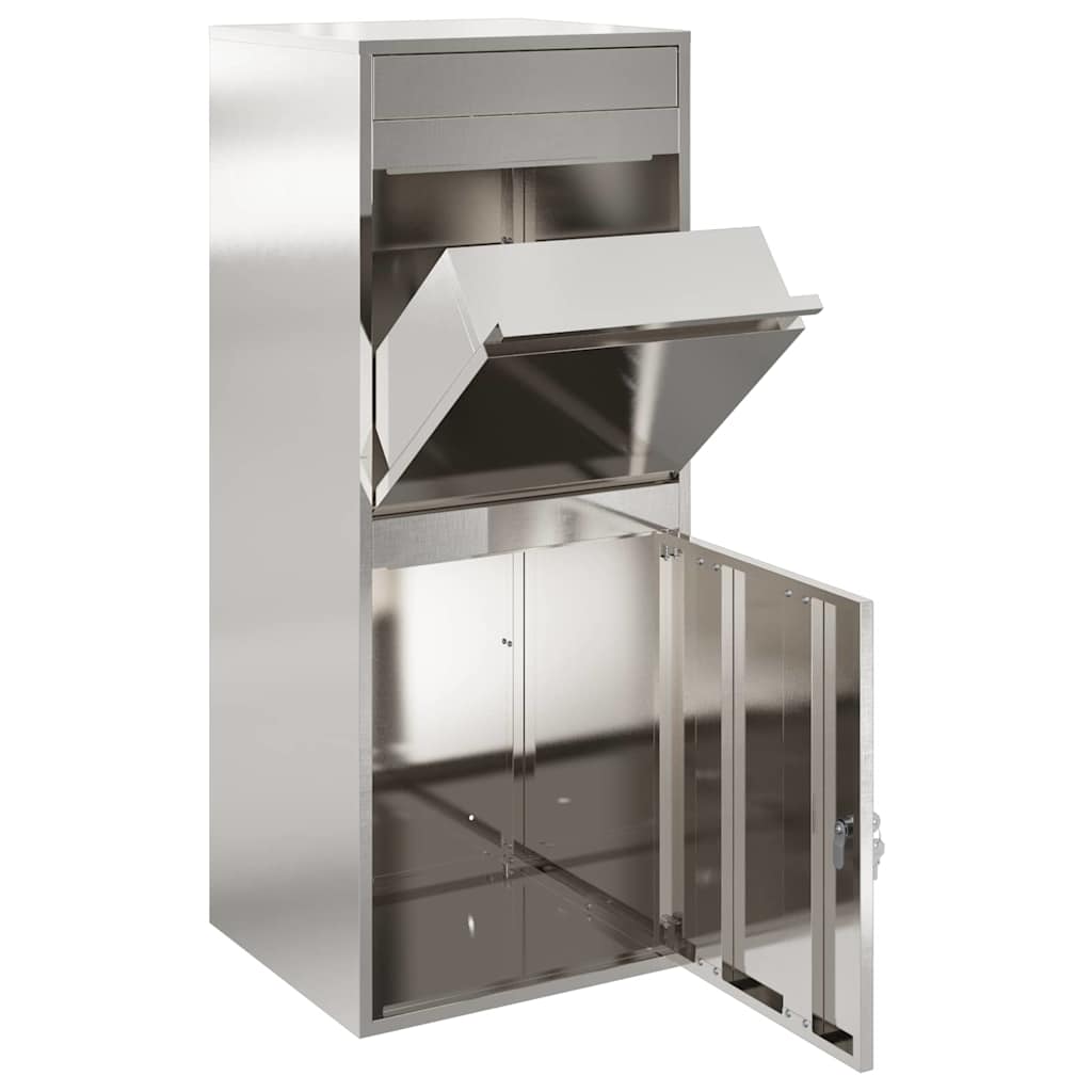 Boîte de dépôt de colis avec rangement argent 47,5 x 38 x 59 cm acier inoxydable