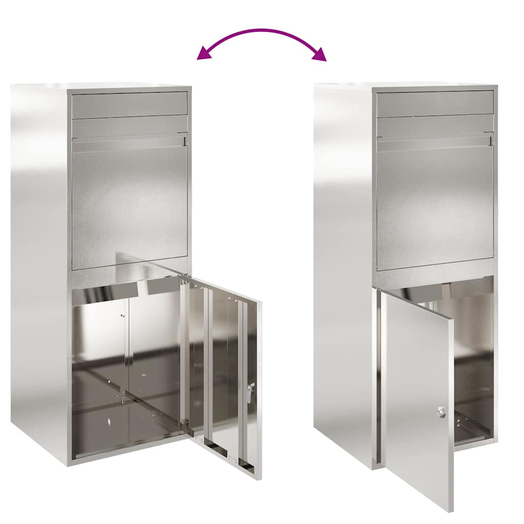Boîte de dépôt de colis avec rangement argent 47,5 x 38 x 59 cm acier inoxydable