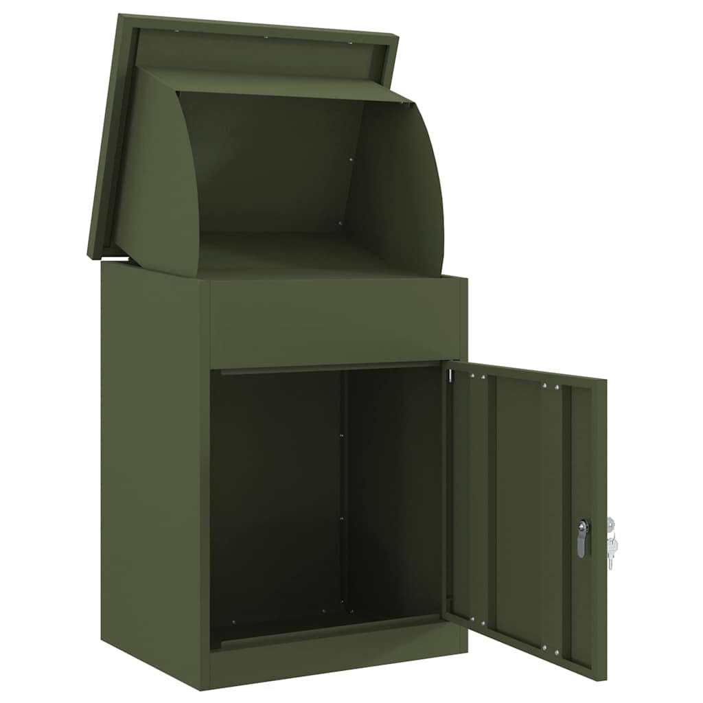 Paketdrop-Box mit Speicher Olivgrün 47,5 x 38 x 59 cm Stahl