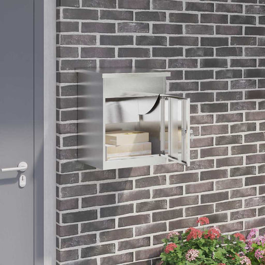 Parcel drop box with storage, silver, 47.5 x 38 x 59 cm, stainless steel