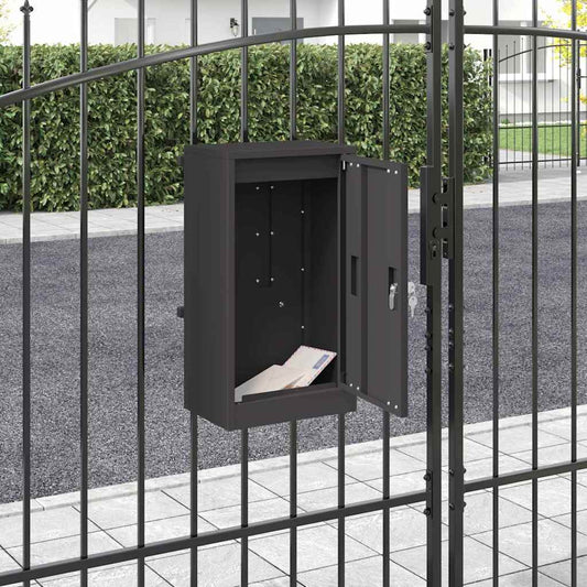 Boîte aux lettres avec compartiment de rangement, porte noire 30 x 20 x 55 cm acier