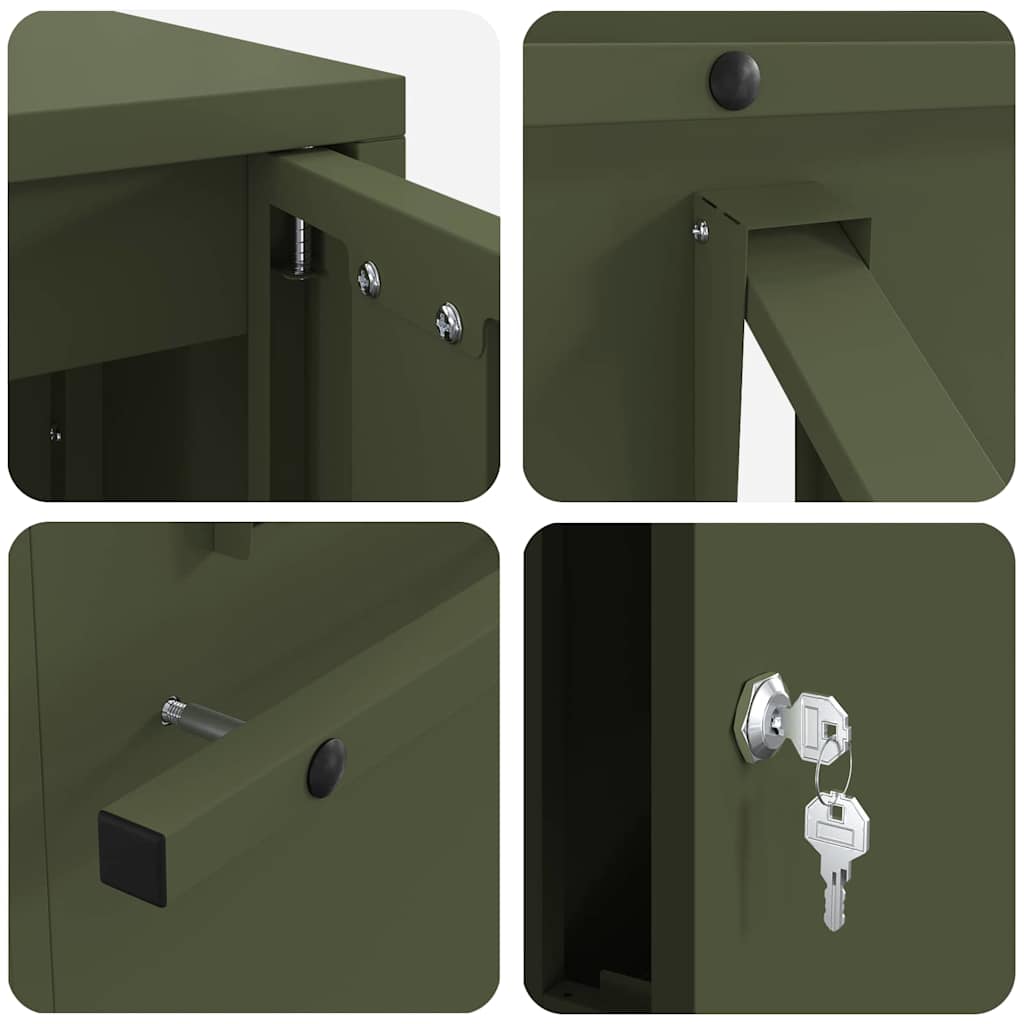Boîte aux lettres de rangement avec porte Vert olive 30 x 20 x 55 cm Acier