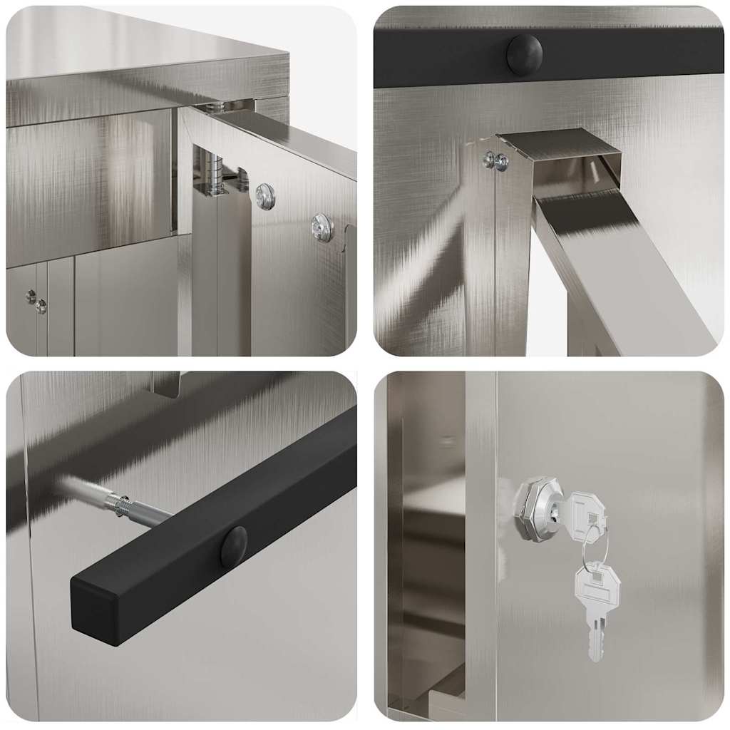 Letterbox with storage, silver, 30 x 20 x 55 cm, stainless steel