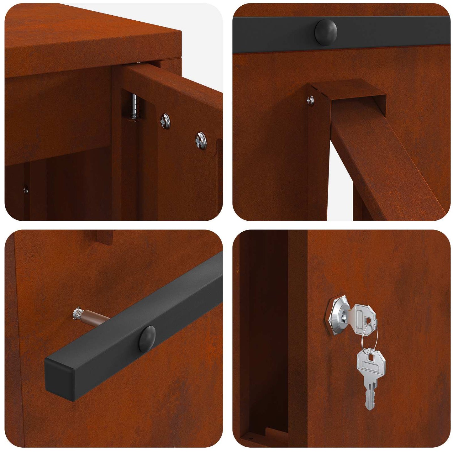 Mailbox with Storage Rusty 30 x 20 x 55 cm Weatherproof Steel