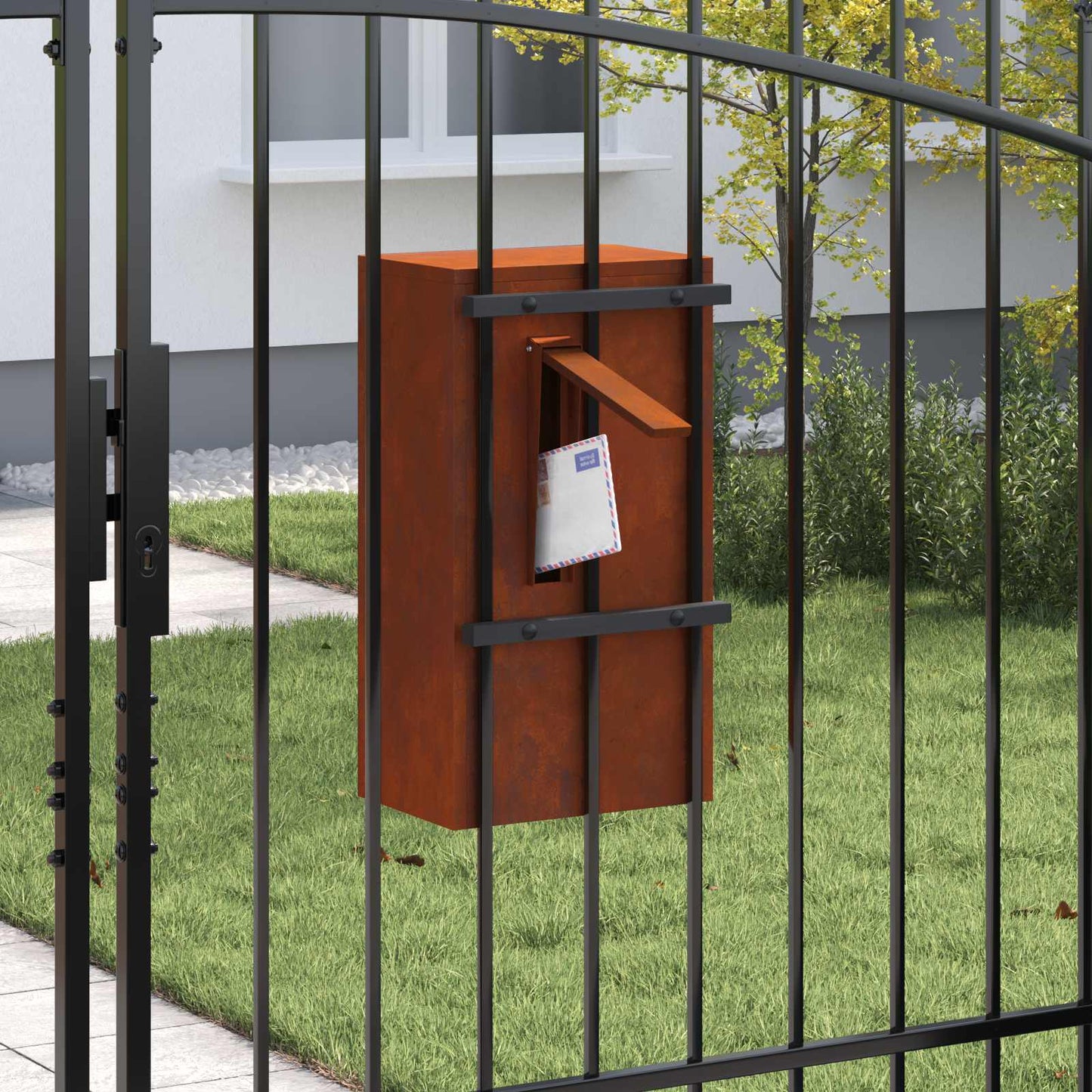 Mailbox with Storage Rusty 30 x 20 x 55 cm Weatherproof Steel