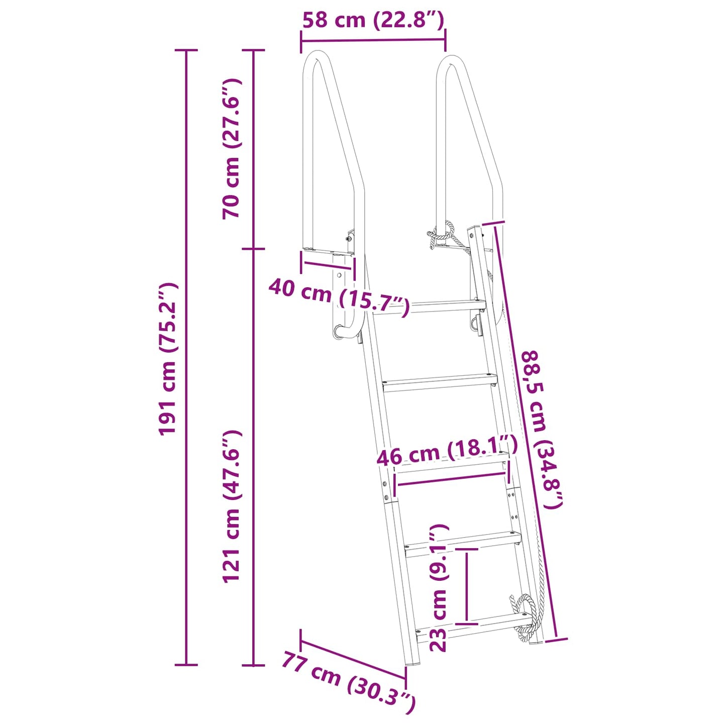 5-Step Dock Ladder Silver 58 x 77 x 191 cm Aluminum