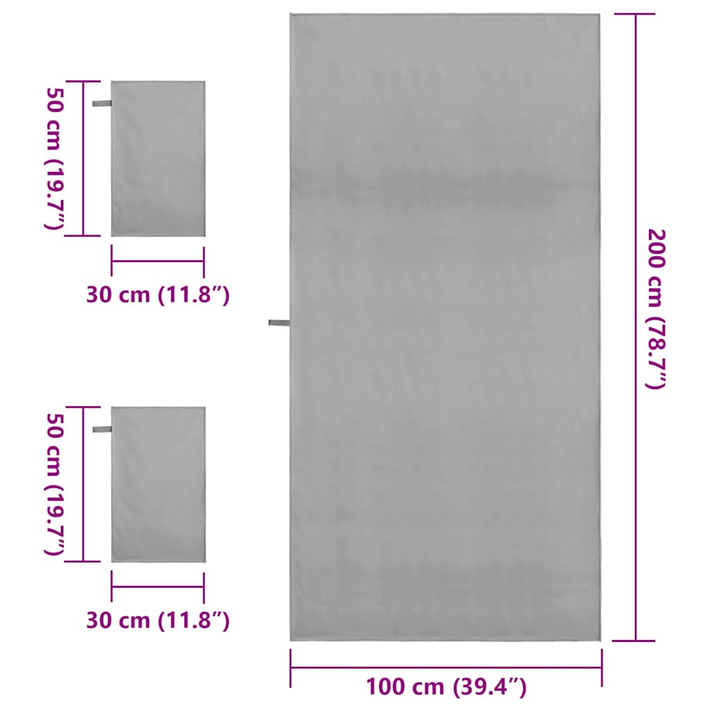 Sporthandtuch Set 3 pcs Dunkelgrau Polyester und Polyamid
