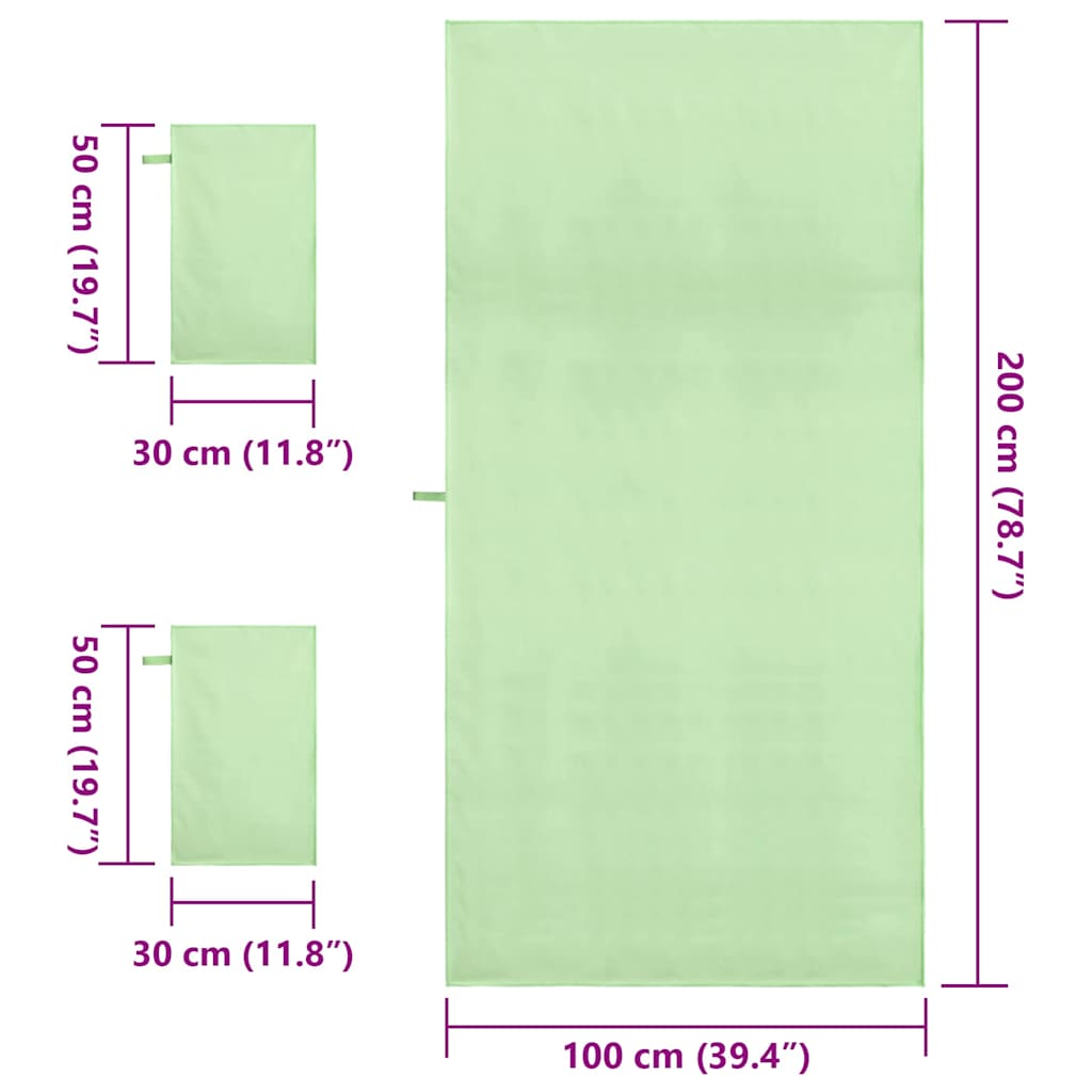 Sporthandtuch Set 3 pcs Grün Polyester und Polyamid