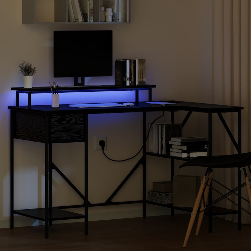 Desk with Shelf Black Oak Effect 120 x 79 x 86.5 cm