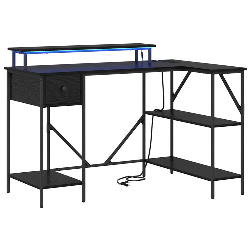 Desk with Shelf Black Oak Effect 120 x 79 x 86.5 cm