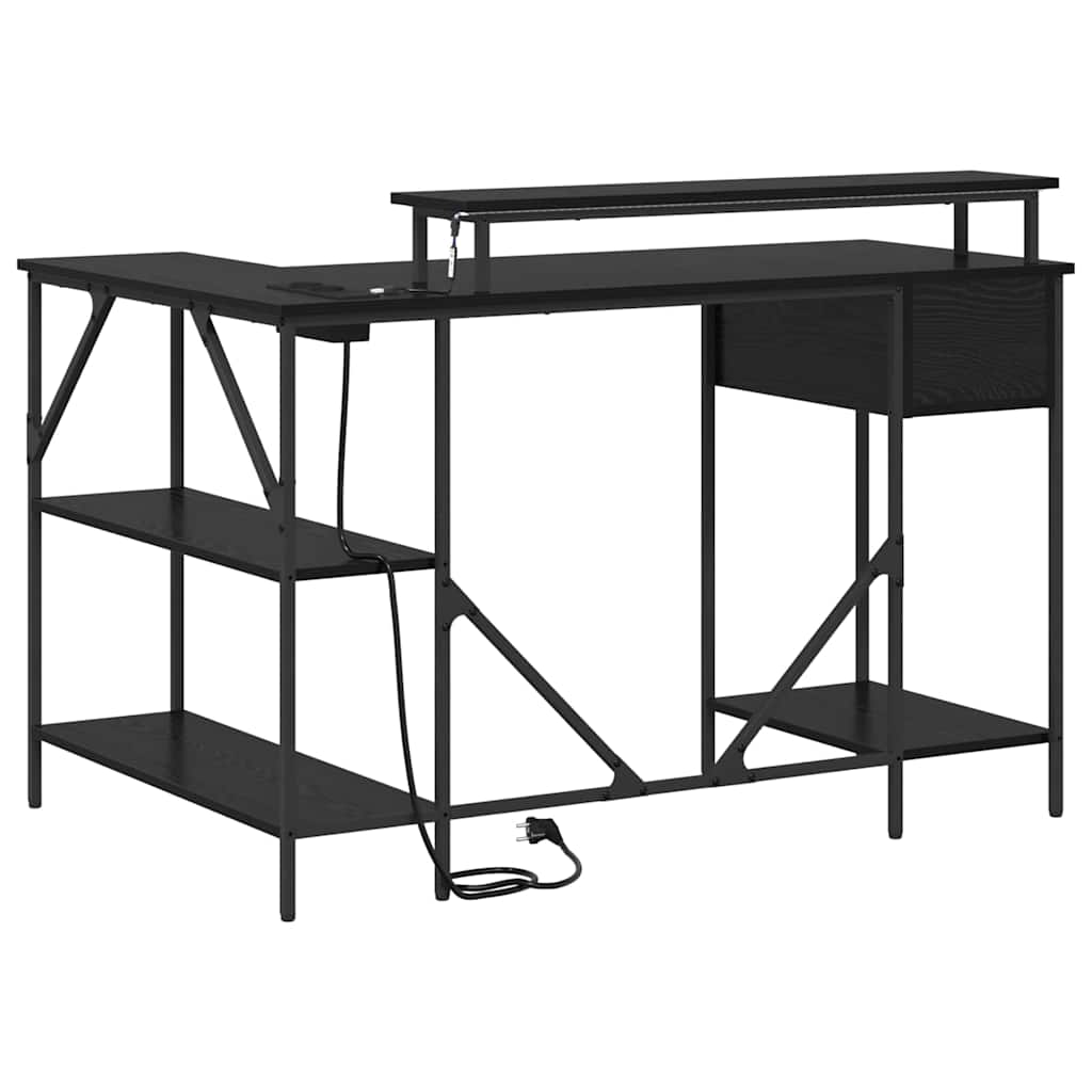 Desk with Shelf Black Oak Effect 120 x 79 x 86.5 cm