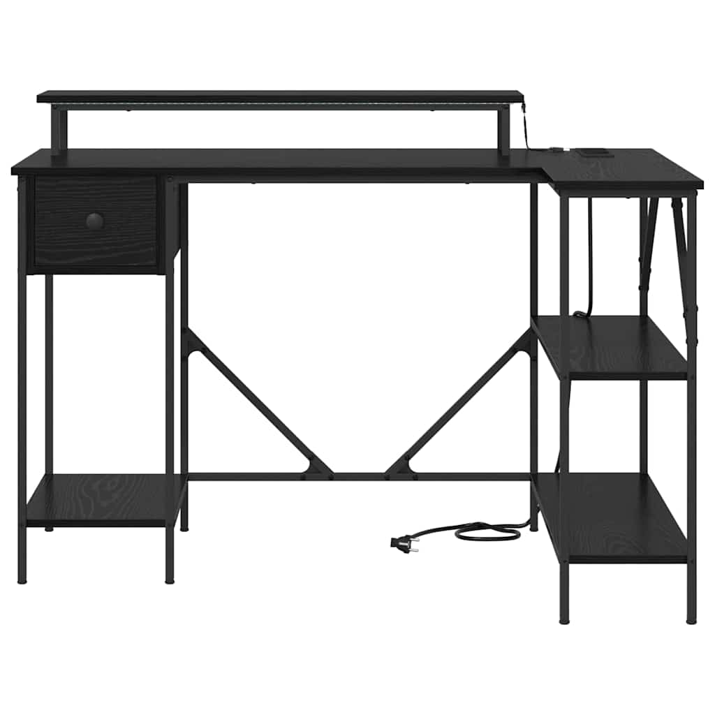 Desk with Shelf Black Oak Effect 120 x 79 x 86.5 cm