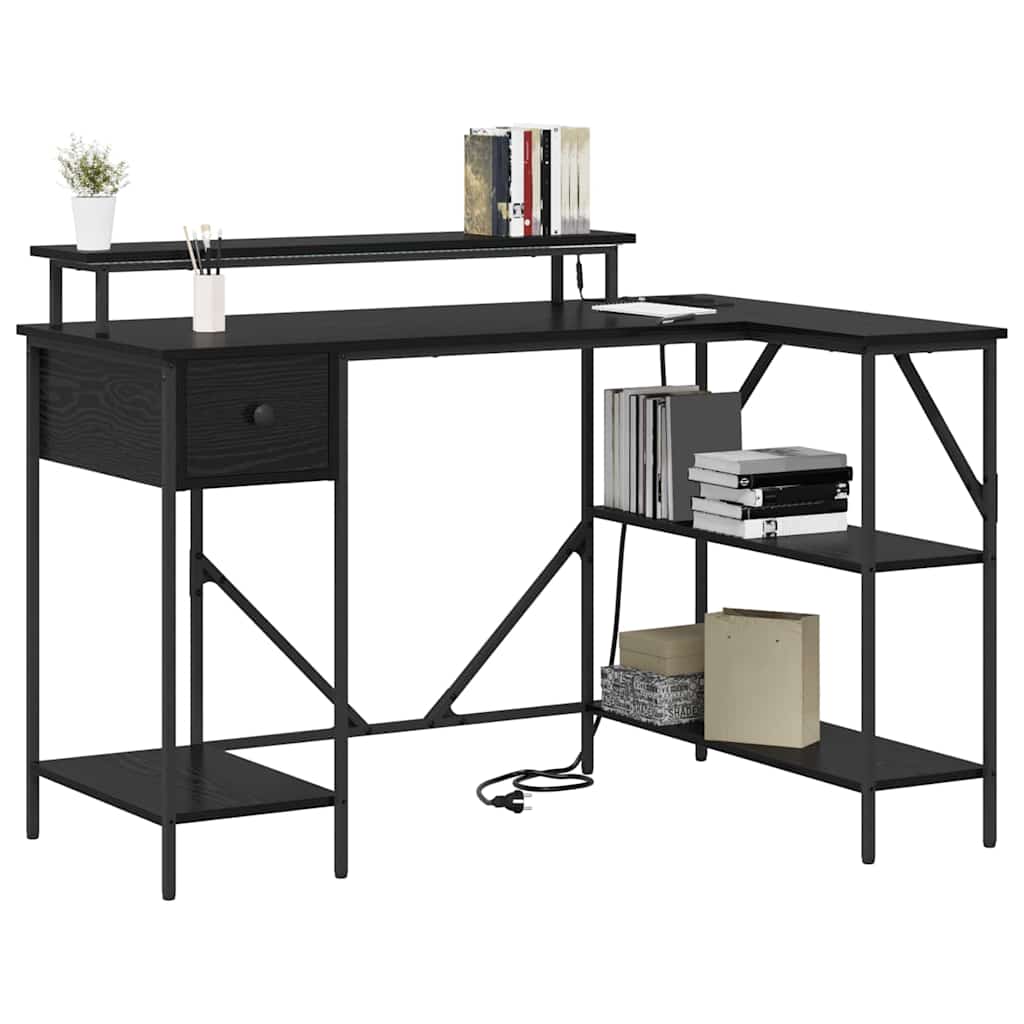 Desk with Shelf Black Oak Effect 120 x 79 x 86.5 cm