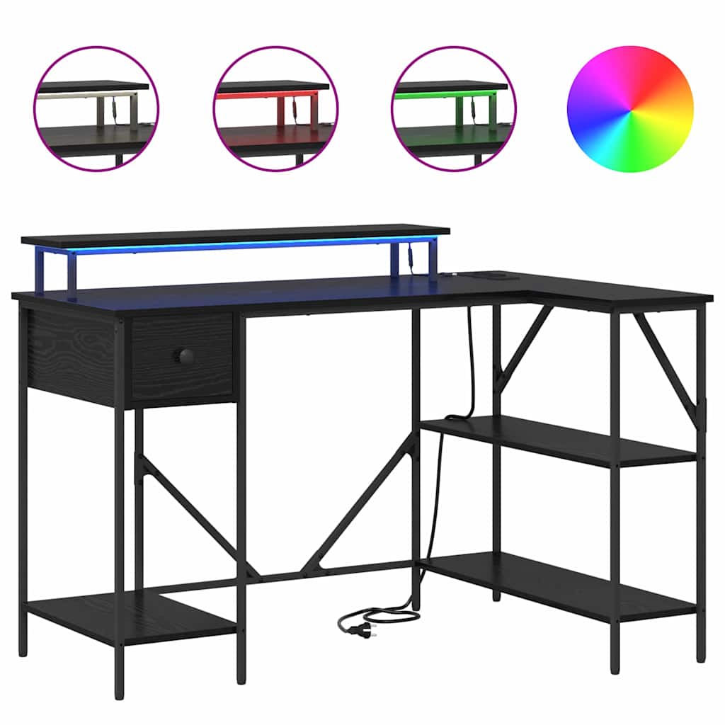 Desk with Shelf Black Oak Effect 120 x 79 x 86.5 cm