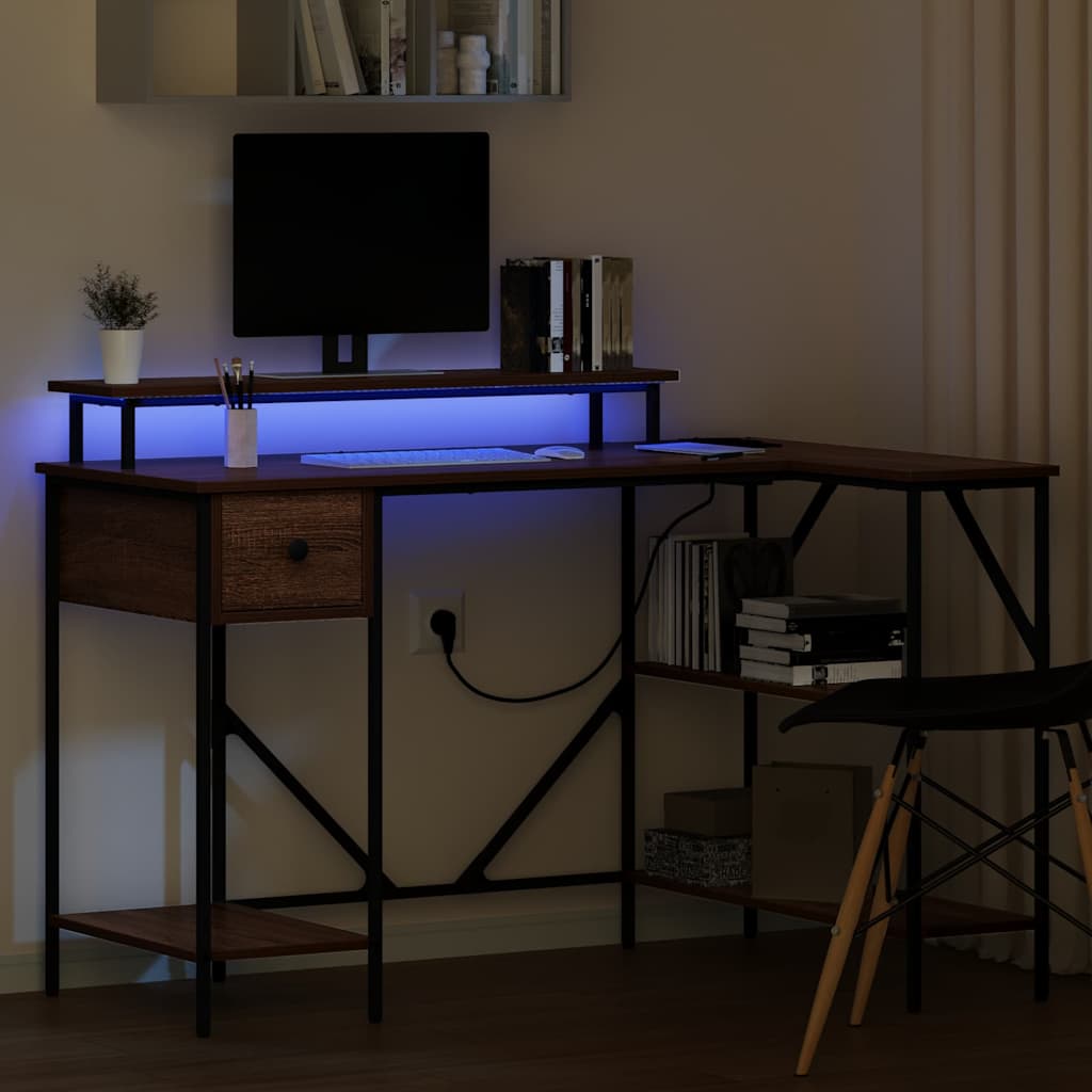 Desk with Shelf Brown Oak Finish 120 x 79 x 86.5 cm