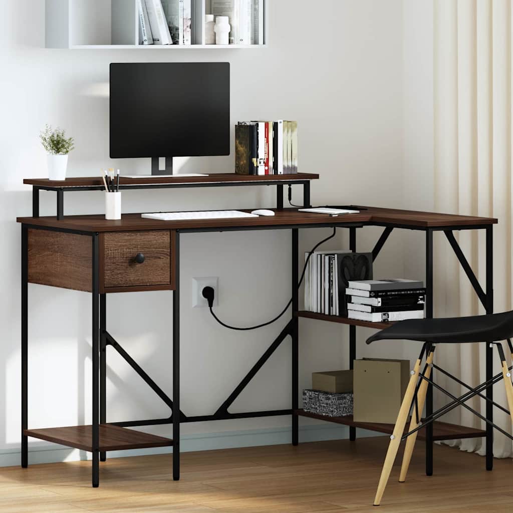 Desk with Shelf Brown Oak Finish 120 x 79 x 86.5 cm