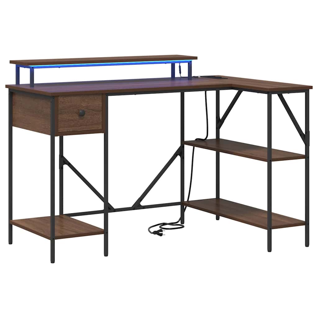 Desk with Shelf Brown Oak Finish 120 x 79 x 86.5 cm