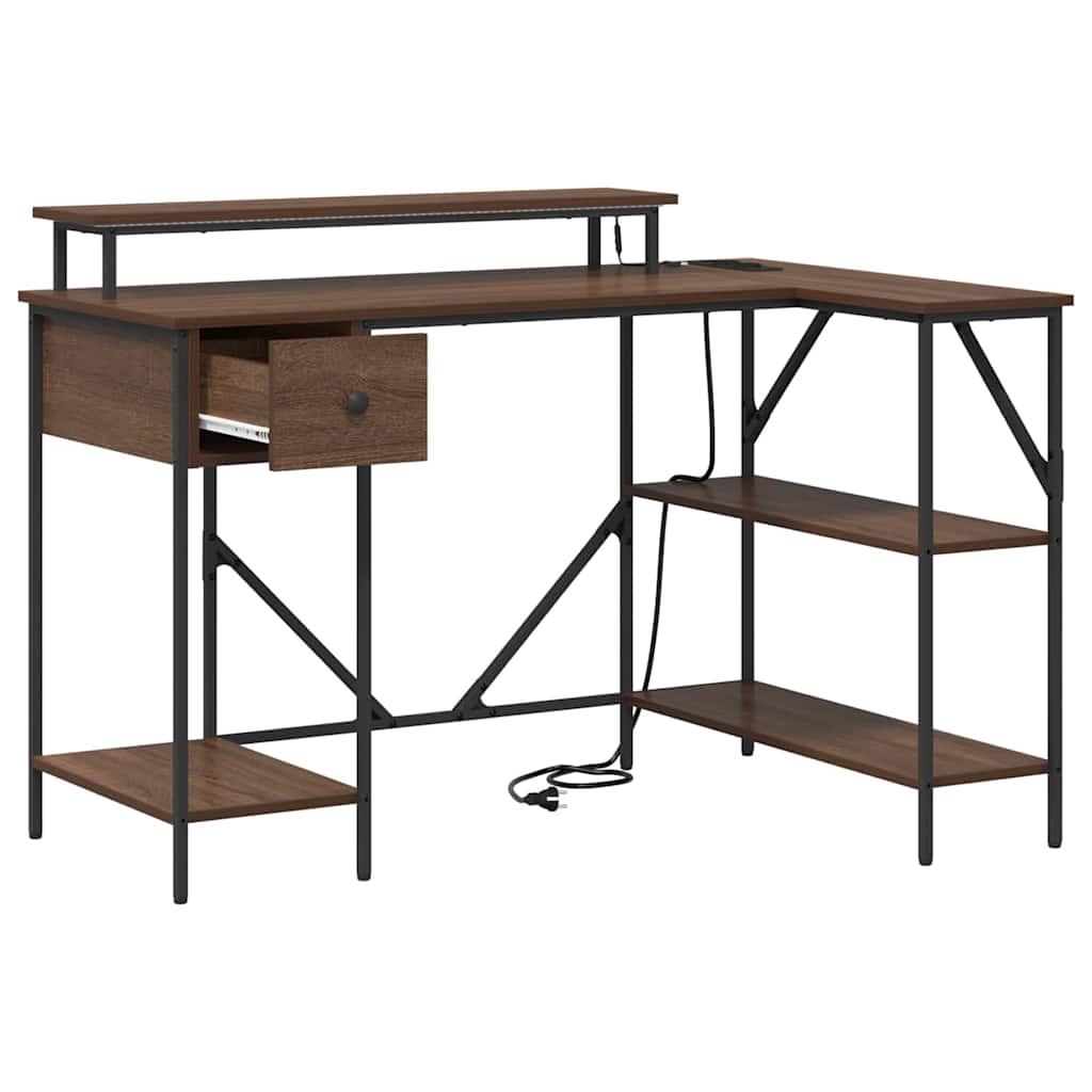 Desk with Shelf Brown Oak Finish 120 x 79 x 86.5 cm