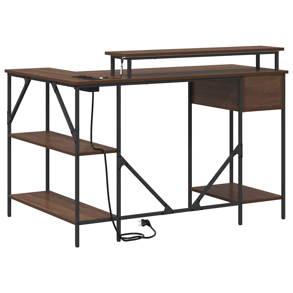 Desk with Shelf Brown Oak Finish 120 x 79 x 86.5 cm