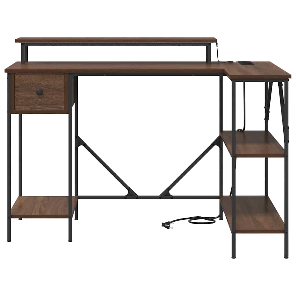 Desk with Shelf Brown Oak Finish 120 x 79 x 86.5 cm