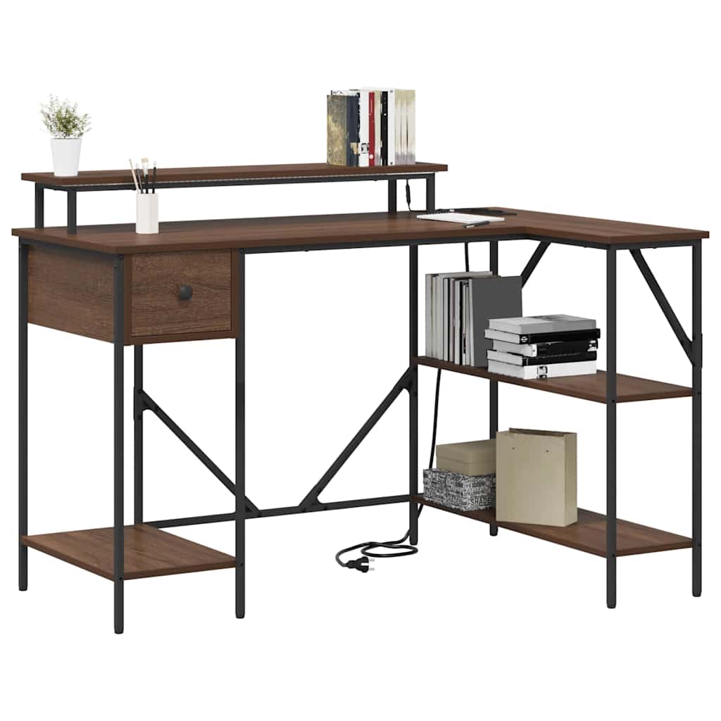 Desk with Shelf Brown Oak Finish 120 x 79 x 86.5 cm