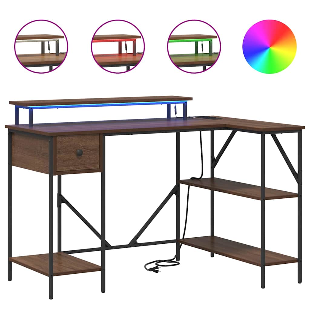 Desk with Shelf Brown Oak Finish 120 x 79 x 86.5 cm
