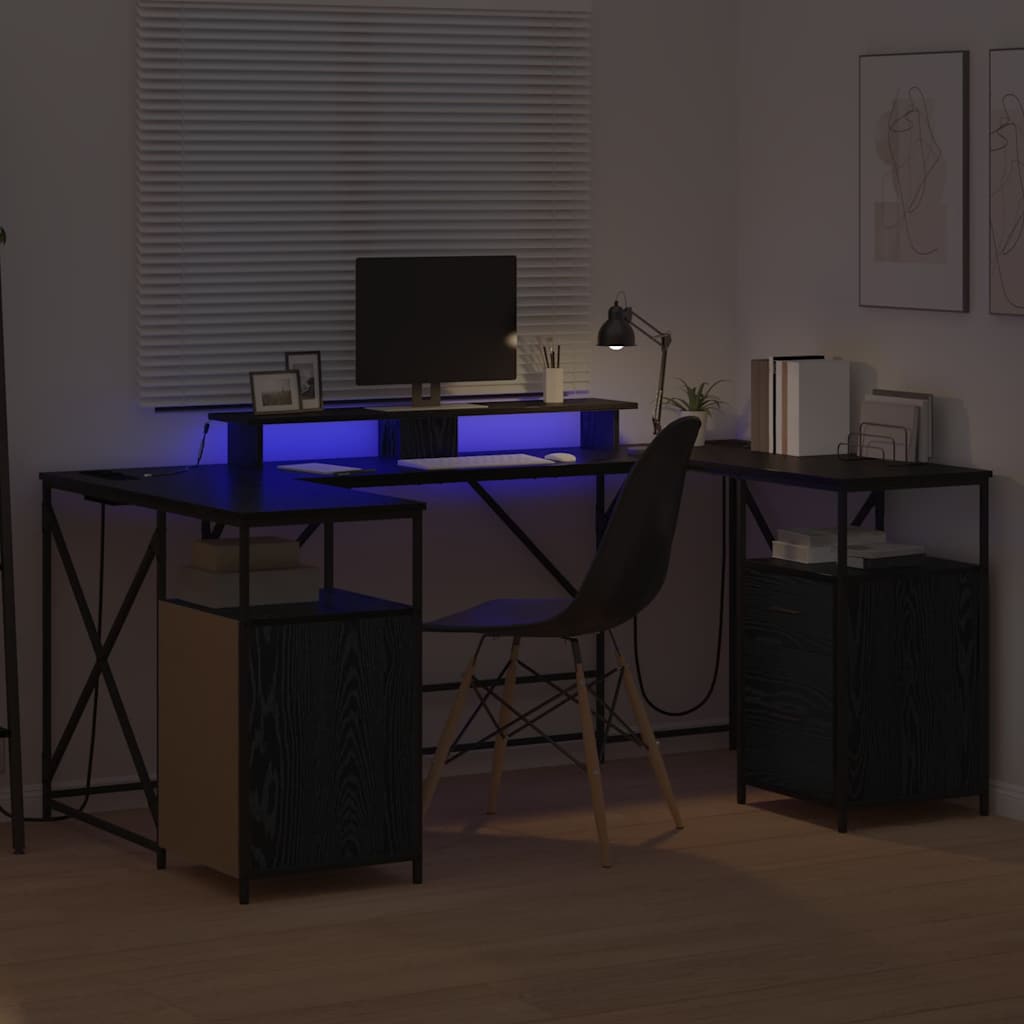 Desk with Shelf Black Oak Effect 182 x 101 x 87.5 cm